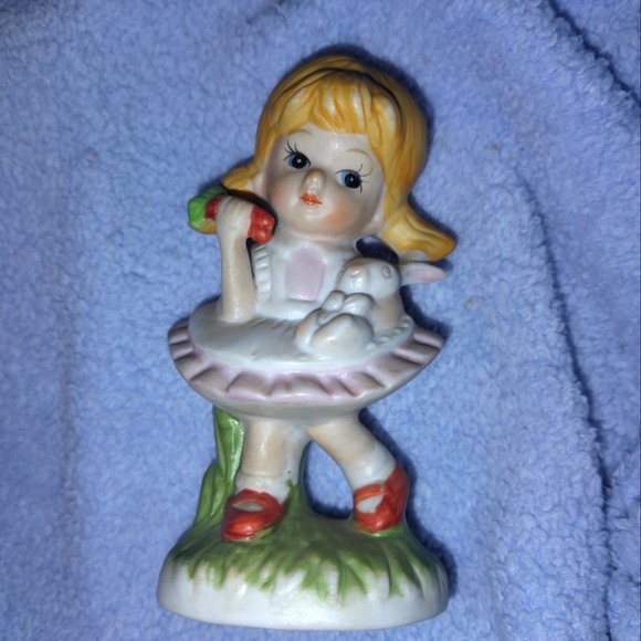 Vintage Homco Porcelain Girl with Bunny - Picture 1 of 4